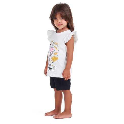 Girls summer pajama set Flamingo t-shirt + Black shorts